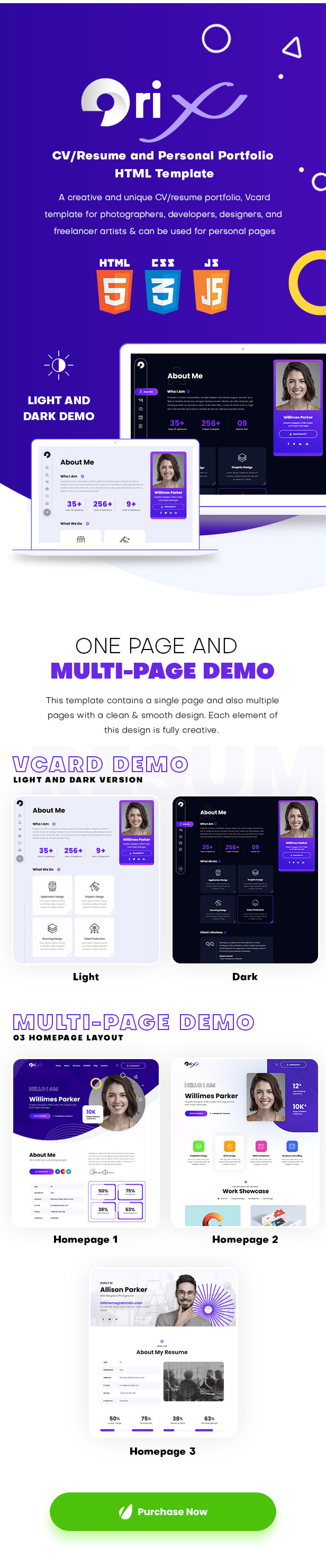 Orix - Personal CV/Resume and Portfolio HTML Template - 1