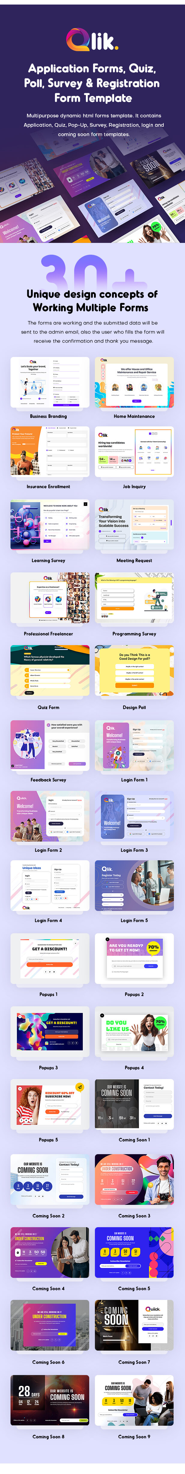 Qlik - Multipurpose Form Template for Application, Quiz, Pop-Up, Survey & Registration - 1